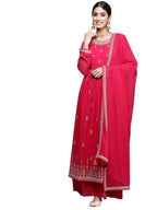 Libas Womens Embroidered Georgette A-Line Kurta With Palazzos and Dupatta