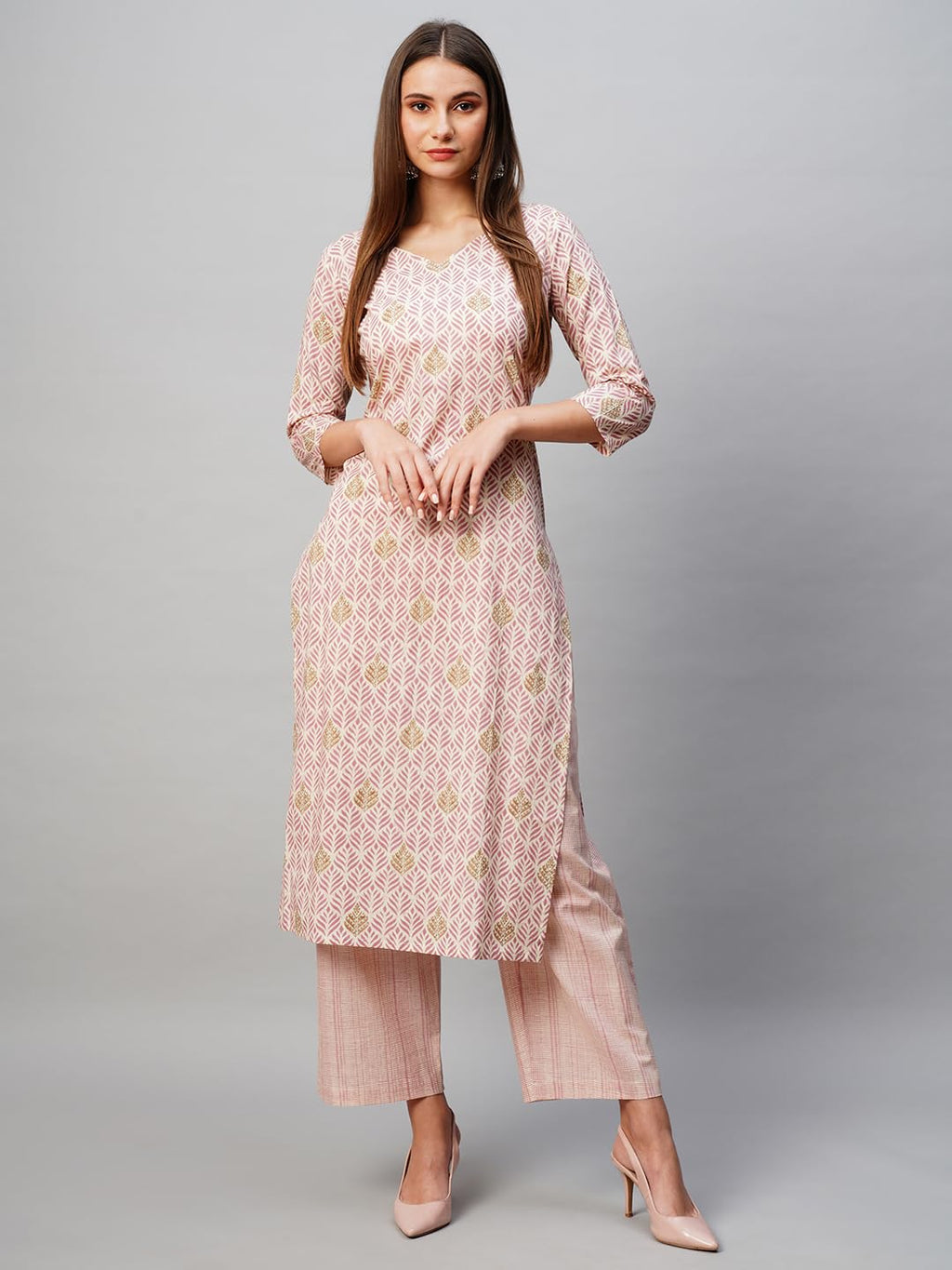 ANNI DESIGNER Ladies Cotton Kurta with Trousers, pink, S