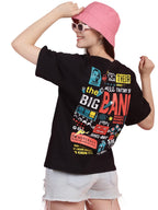 Preneum Womens Cotton Graphic Latest Printed Baggy Fit Drop-Shoulder Sleeves Cotton Oversized T-Shirt || Round Neck || Half Sle