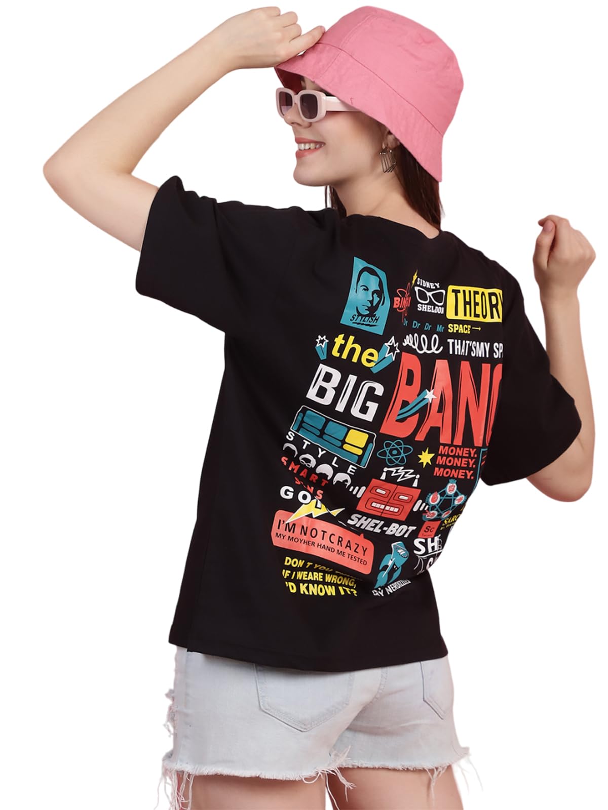 Preneum Womens Cotton Graphic Latest Printed Baggy Fit Drop-Shoulder Sleeves Cotton Oversized T-Shirt || Round Neck || Half Sle
