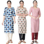 Pinkmint WomenS Crepe Printed Kurta Pant Straight Kurta Set For Women(Pack Of 3)