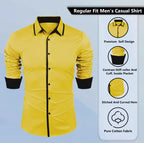 Zombom MenS Solid Cotton Blend Regular Fit Full Sleeves Casual Shirt With Spread Collar Shirt For Men Yellow