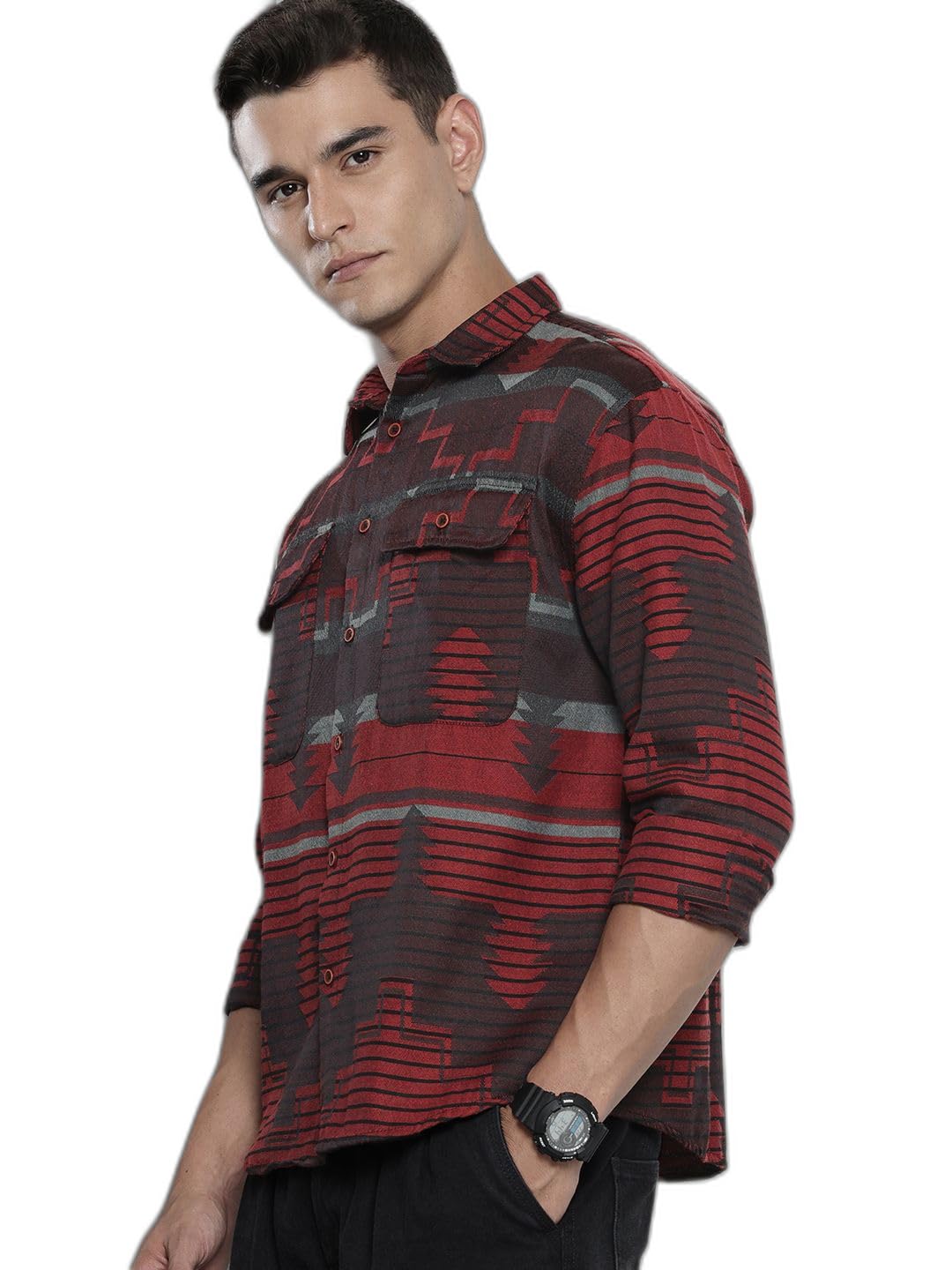 The Indian Garage Co Mens Relaxed Fit Geometric Print Resort Wear Sweater