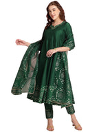 ANNI DESIGNER Womens Rayon Blend Printed Anarkali Kurta with Pant & Dupatta (Varuna Green_L_Green_Large)