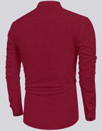 Hemrin MenS Cotton Blend Full Sleeve Short Kurta Shirt With Mandarin Collar Maroon