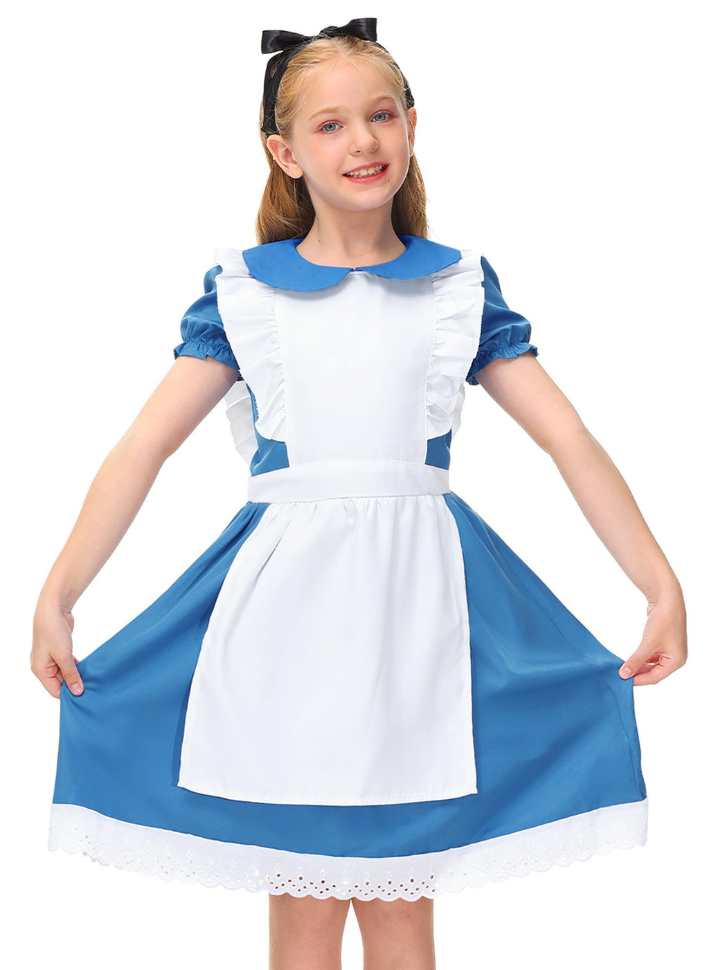BesserBay Halloween Little Girls Costume Blue Peter Pan Collar Dress with White Apron 4 Years