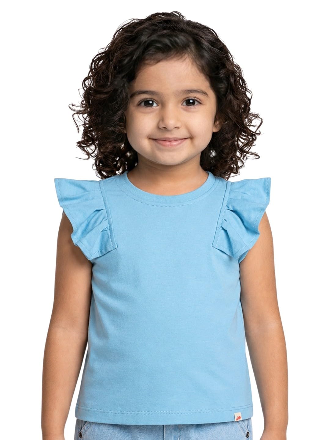 PEACH 100% Cotton TShirt with Frill Sleeves for Girls | Soft and Comfortable Blue 18-24