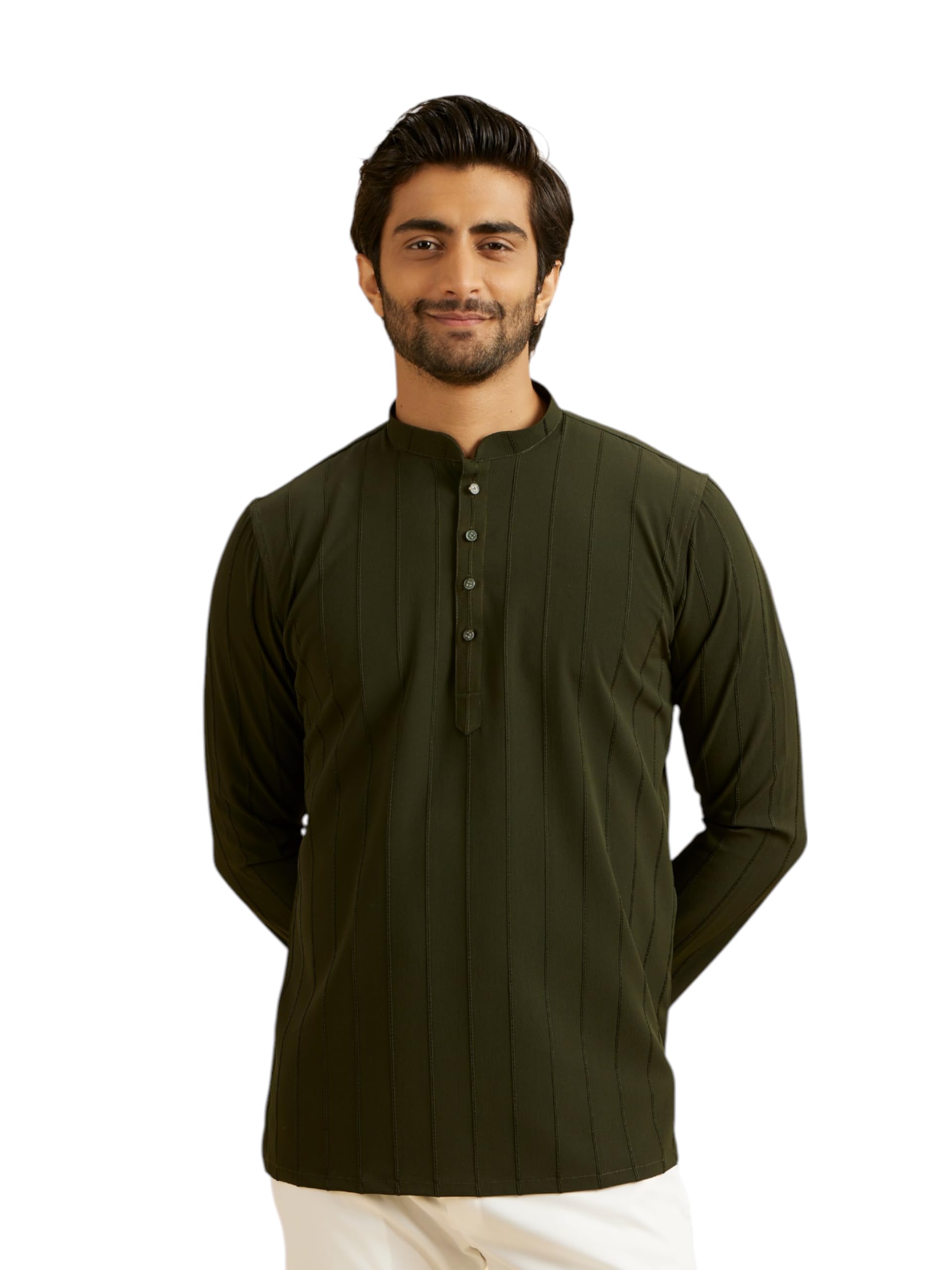 Manyavar MenS Crepe Self Design Short Kurta (Dark Green,Xxl)