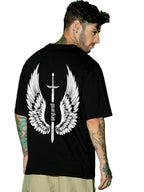 Bewakoof MenS Guardian Wings Graphic Printed T-Shirt Oversized Fit, Round Neck, Half Sleeve_581657_Black_2Xl