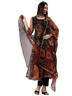 ANNI DESIGNER Womens Georgette Anarkali Floral Printed Kurta with Pant & Dupatta (MRP-Black_L_Black_Large)