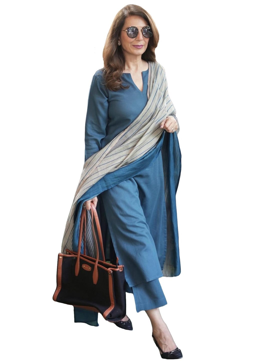 ANNI DESIGNER Womens Rayon Blend Straight Solid Kurta with Pant & Dupatta (Raja Saab Blue-VKS02_XXL_Dark Blue_XX-Large)