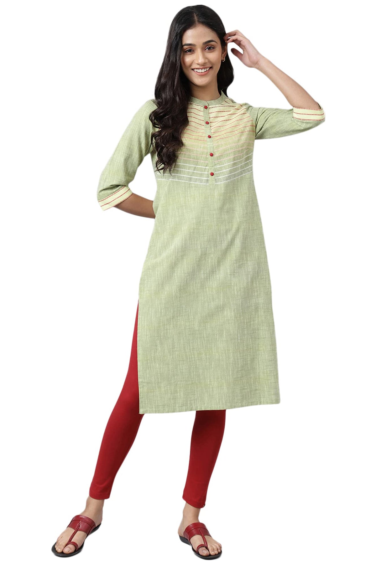 Aurelia Women Cotton Regular Fit Pear Sorbet Dobby Geometric Yarn Dyed Straight Kurta_22Aua13548-702880_Xs