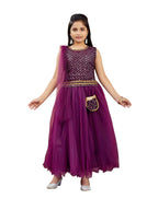 Aarika Girls Ethnic Wear Purple Colour Sequin Embroidery Georgette Lehenga Choli Set Attached Bag (4-10 Years)