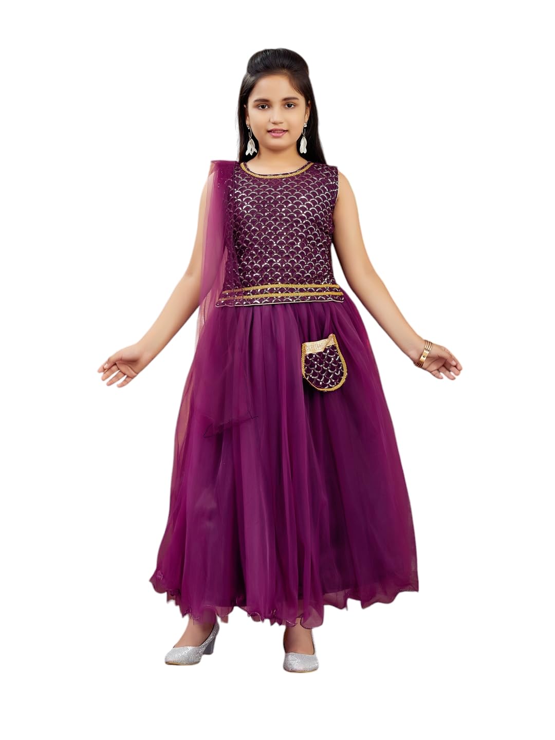 Aarika Girls Polyester Lehenga Choli Set (LCH-18022_Purple_10-11 Years)