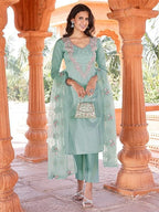 Womanista WomenS Cotton Embroidered Kurta Set (Kurtaset_1135B_Sea Green