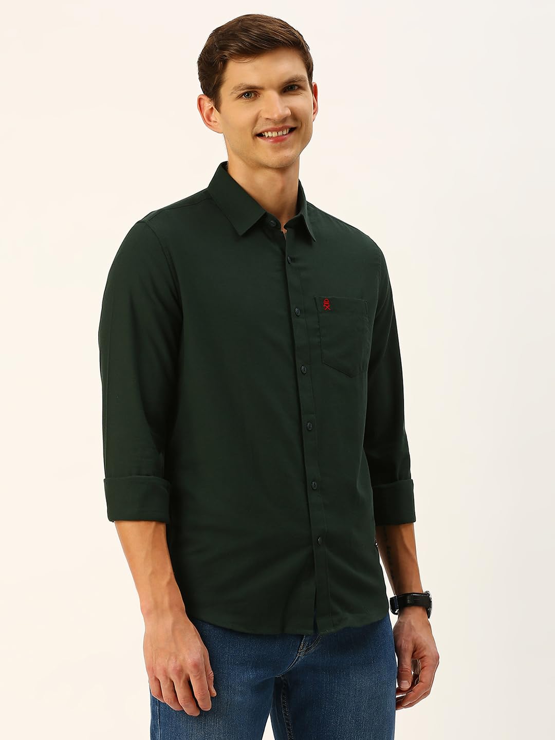 Thomas Scott Mens Classic Slim Fit Flannel Casual Shirt Dark Green