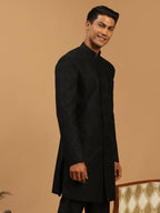 VASTRAMAY Mens Black Silk Blend Sherwani Only Top | Imported Fabric Designer Indowestern Top