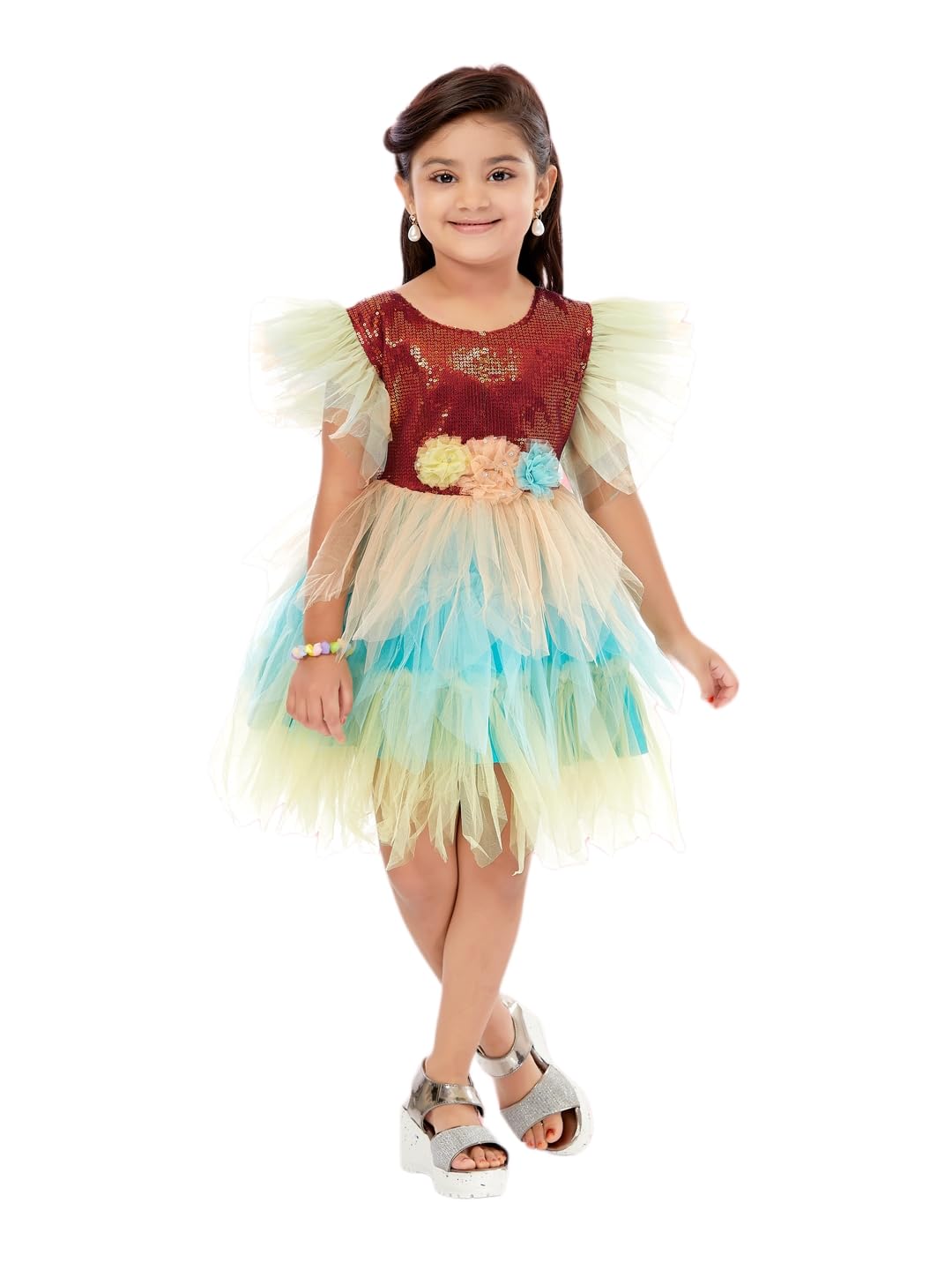 Aarika Baby-Girls Nylon Fit and Flare Knee-Length Dress (SP-FK-3015_Maroon
