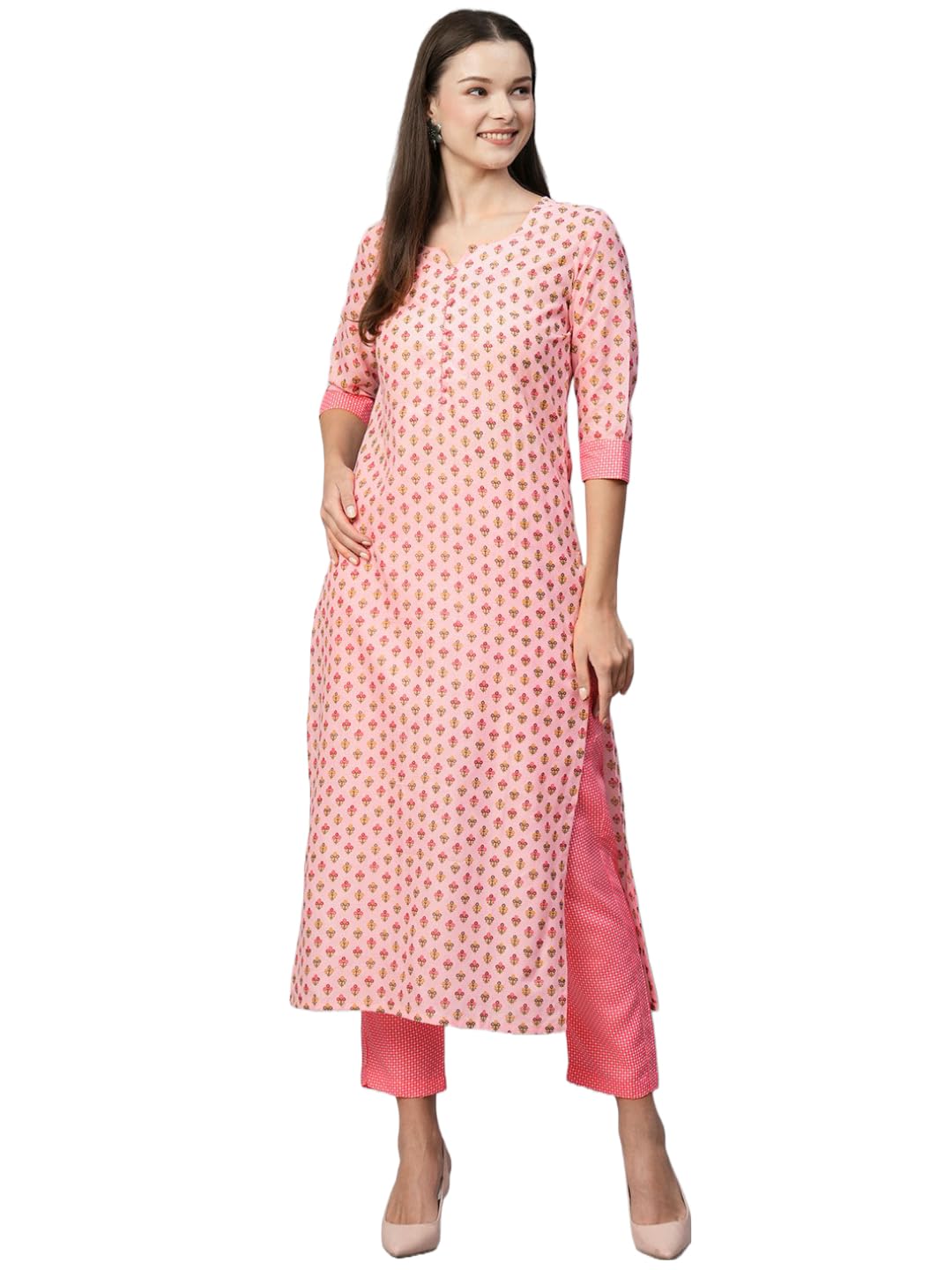 ANNI DESIGNER Womens Cotton Blend Floral Regular Kurtas & Kurtis (Otti-N8W_Pink_X-Large)