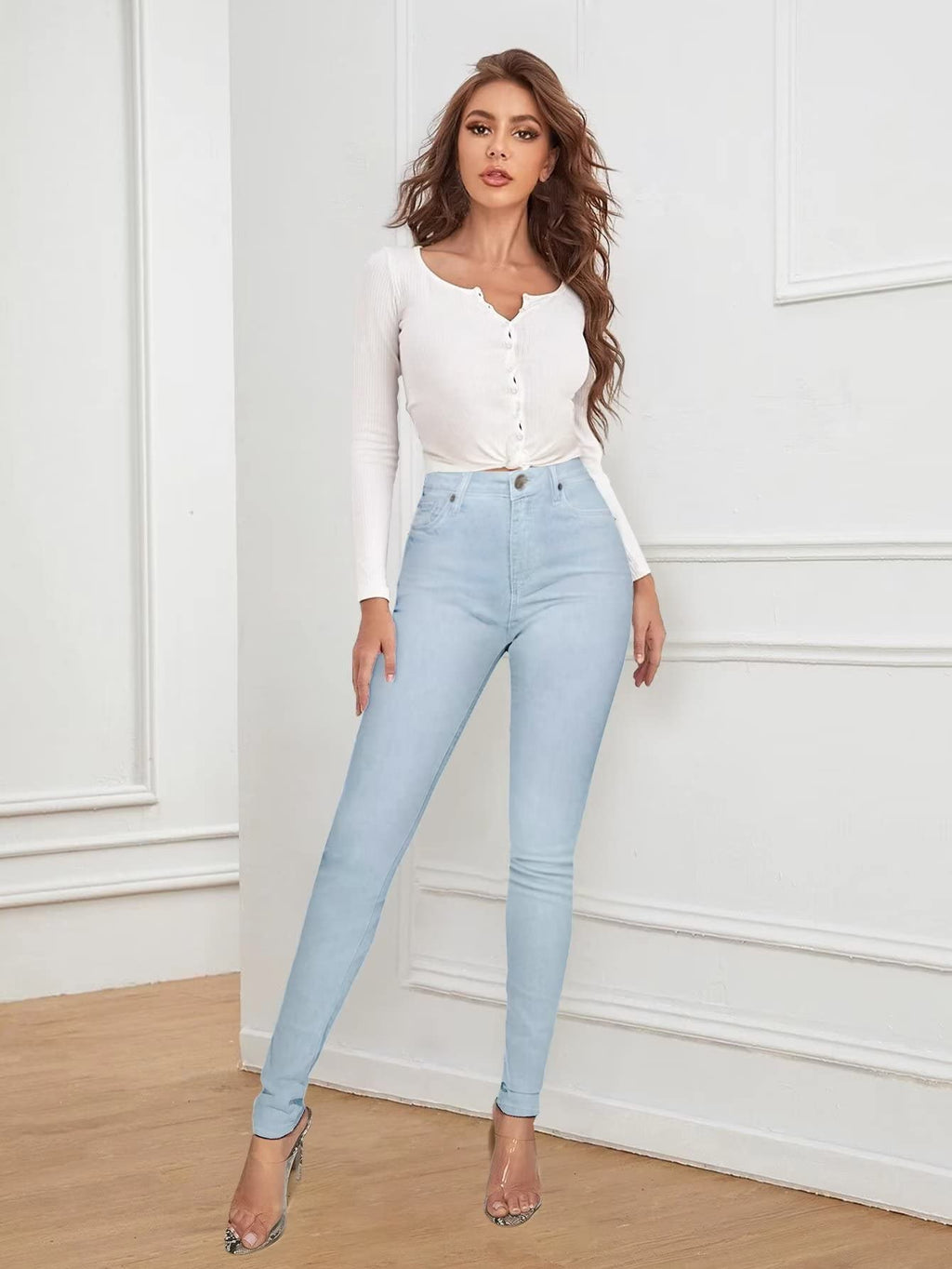 Hybrid & Company Super Comfy Stretch Women 5 Pocket Jeans P28868SKX Light WASH 14