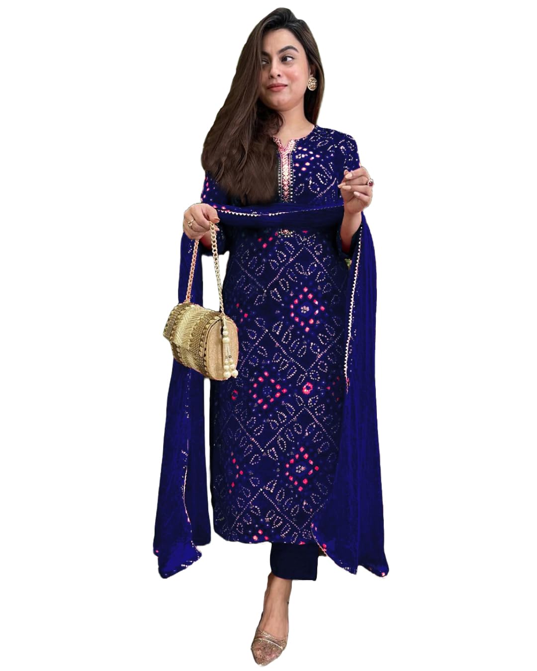 ANNI DESIGNER Womens Rayon Blend Straight Printed Kurta with Pant & Dupatta (TURAE Royal Blue_XL_Blue_X-Large)