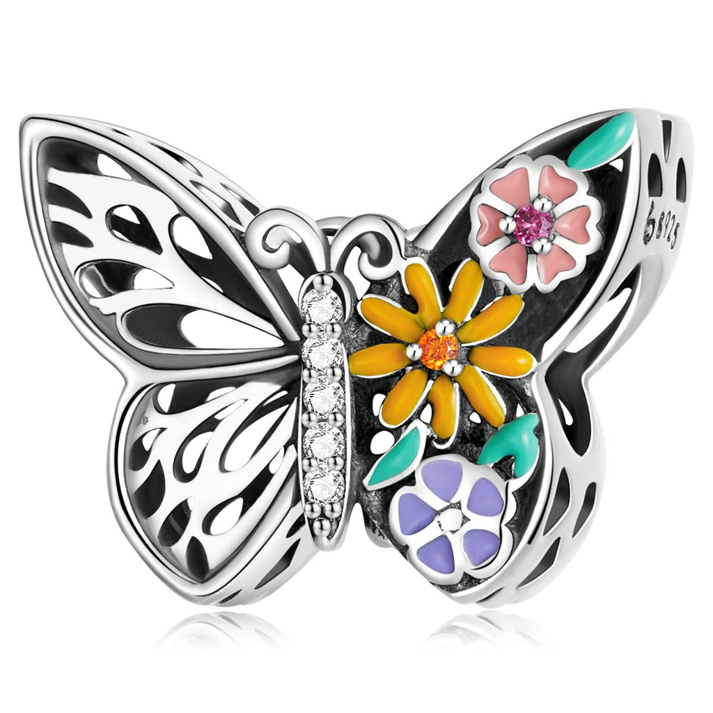VOROCO Butterfly Charm for Bracelet 925 Sterling Silver Animal Series Bead Charm for Bracelet Necklace Christmas Jewelry Gifts f