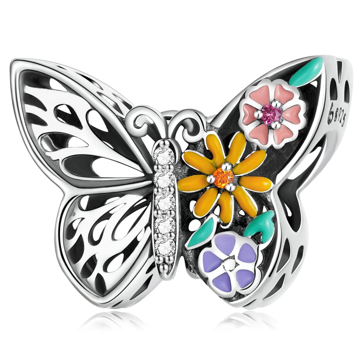VOROCO Butterfly Charm for Bracelet 925 Sterling Silver Animal Series Bead Charm for Bracelet Necklace Christmas Jewelry Gifts f