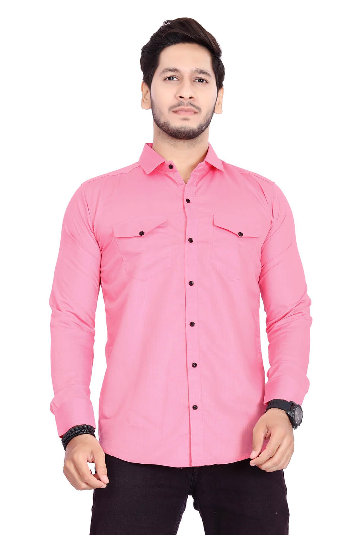 Rebelify MenS Cotton Shirt With Pockets Full Sleeves Spread Collar Solid Pattern Botton Down Closure Regular Fit And Standard L