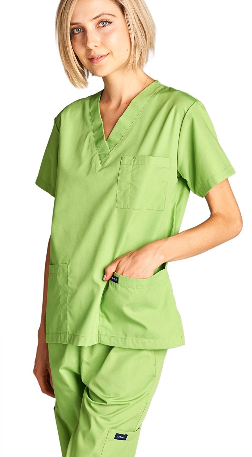 Dagacci Medical Uniform Womens Medical Scrub Set Shirt Top and Pant, Apple Green, Medium, Short Sleeve