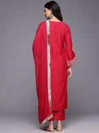 Varanga Women Fuchsia Pink Zari Embroidered Sequins Embellished Kurta Set With Dupatta