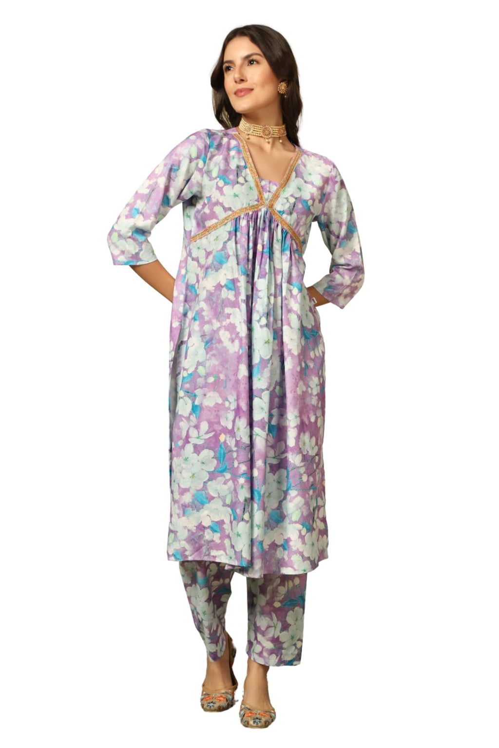 Leriya Fashion Cotton Blend Alia Cut Kurta Set For Women| Alia Cut Anarkali Set For Women | Embroidery Kurta Set For Women| Kurt