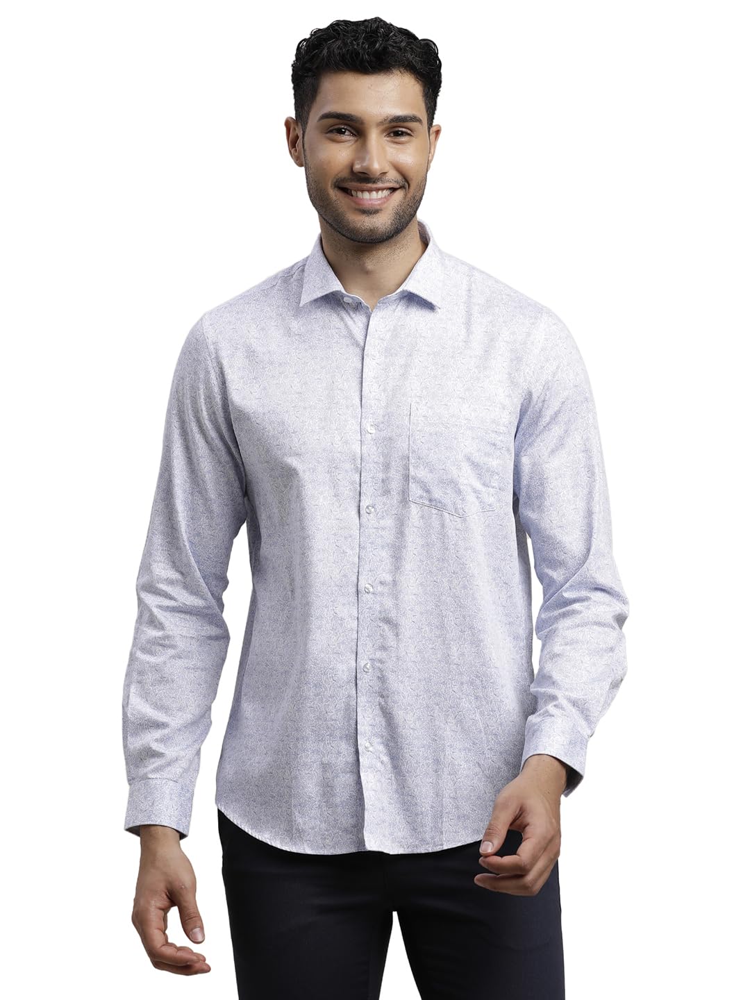 Turtle Men Pure Cotton Regular Fit Printed Full Sleeve Grey Formal Shirt