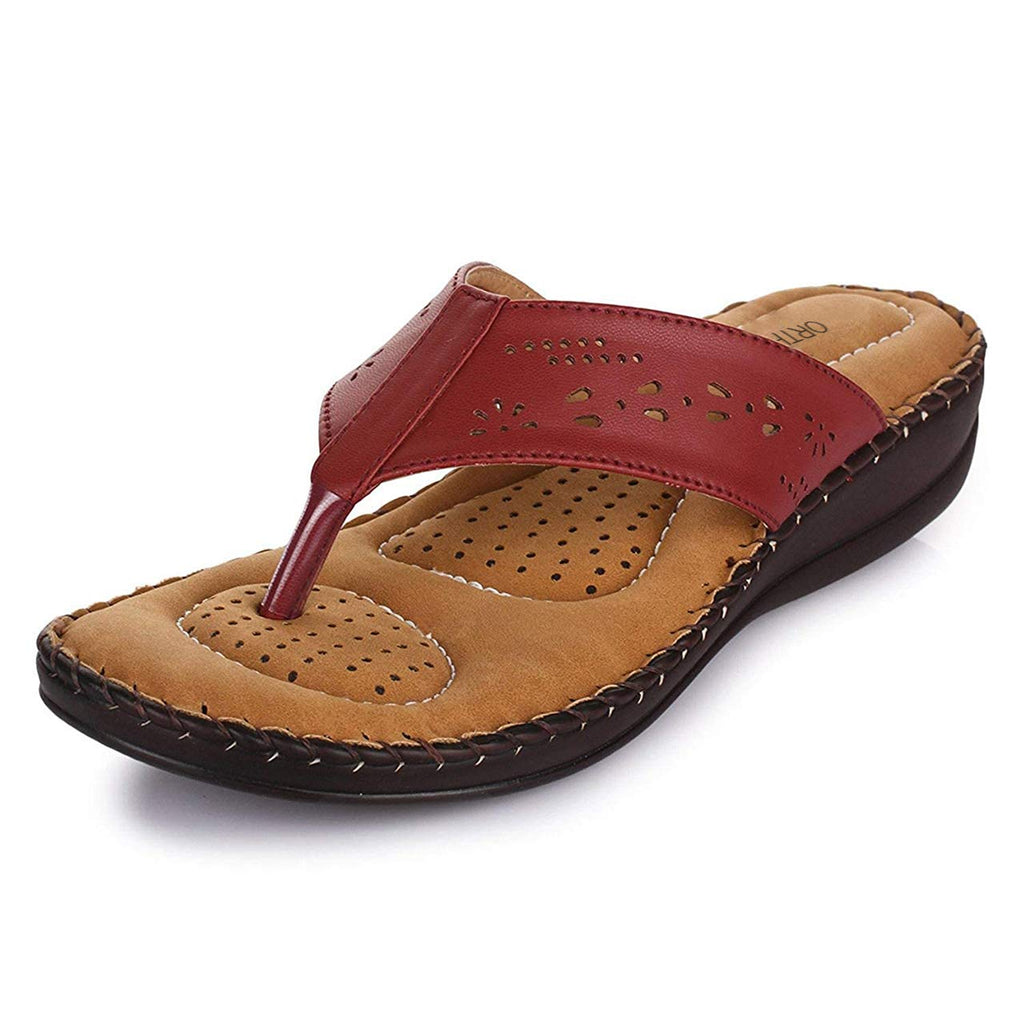 ORTHO JOY Womens Extra Soft Doctor Ortho Slippers/Flip-Flops [Cherry]