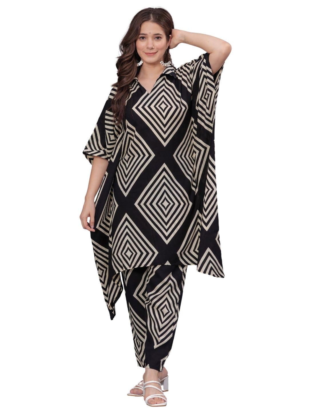 rytras Womens Printed Kaftan Kurta and Pant Set(Black,XXL)