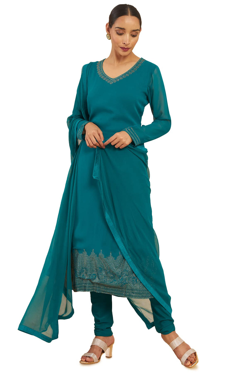 Soch Women Green Solid Georgette Kurta Set
