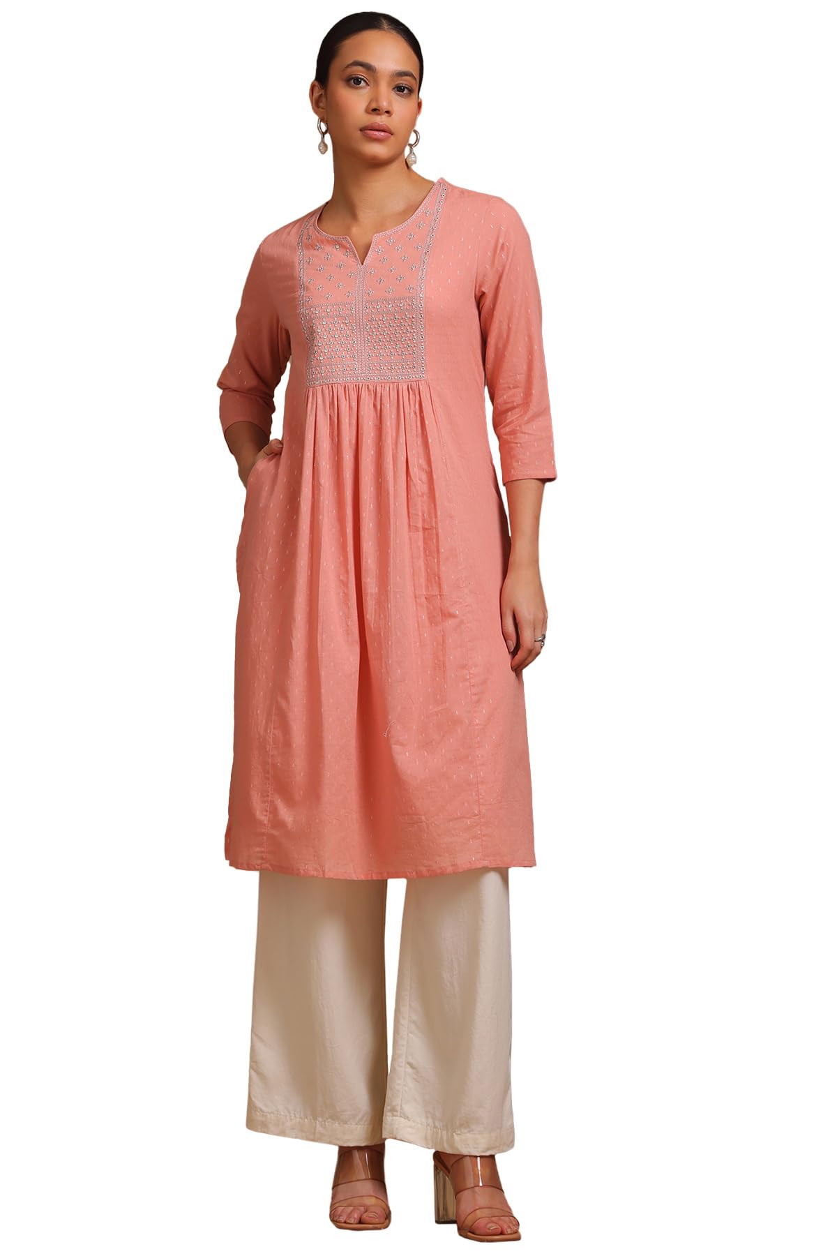 Soch Women Cotton Dobby Solid Kurta with Sequins
