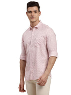 Turtle Men 100% Cotton Printed Slim Fit Pink Casual Shirt