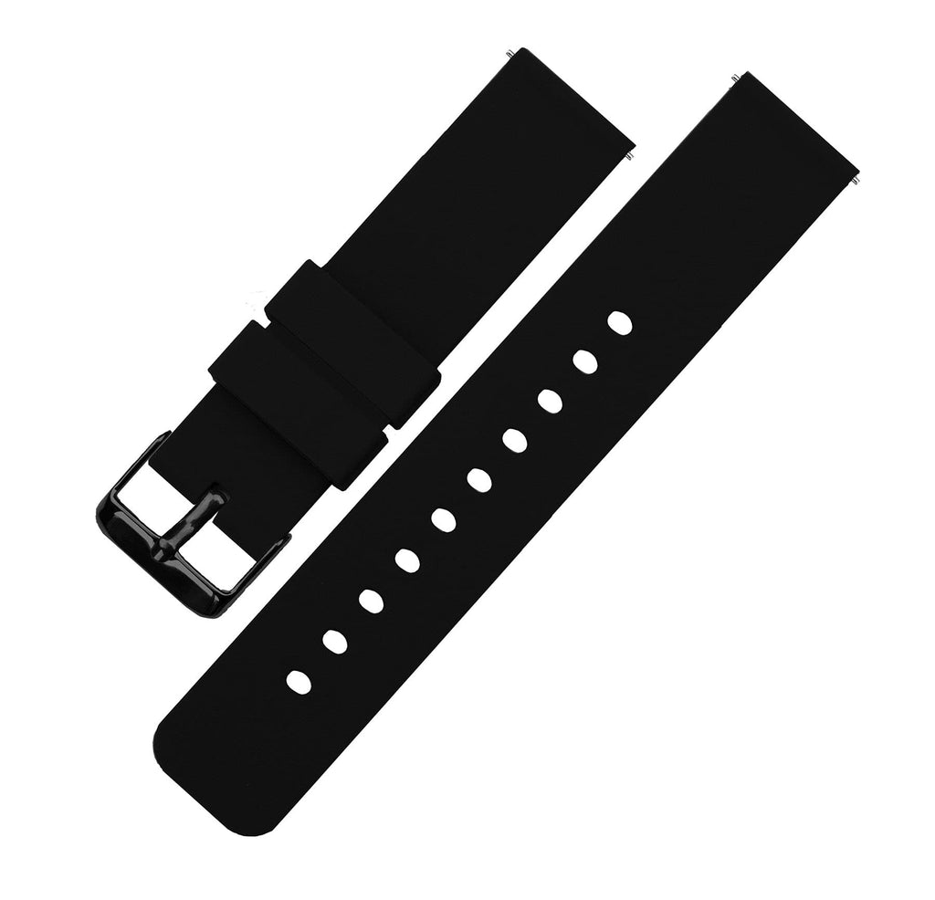 BARTON WATCH BANDS 22mm Black Soft Silicone Quick Release - Black Buckle
