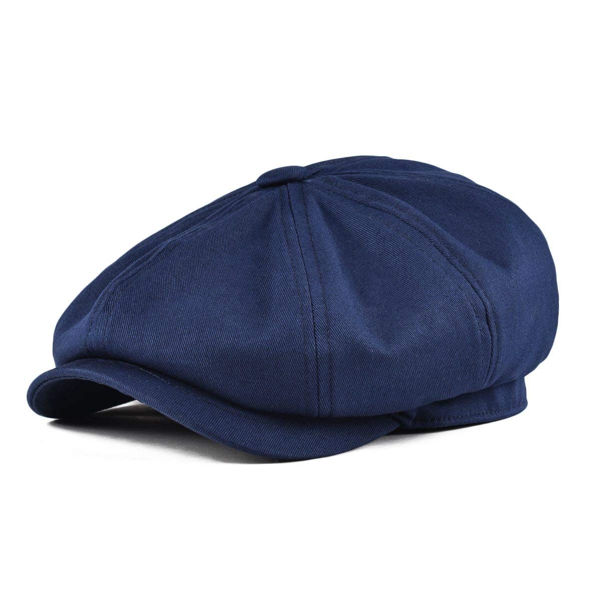 BOTVELA Men's Newsboy Flat Cap 100% Cotton Gatsby Ivy Golf Cabbie Hat (Navy Blue, 7 7/8)