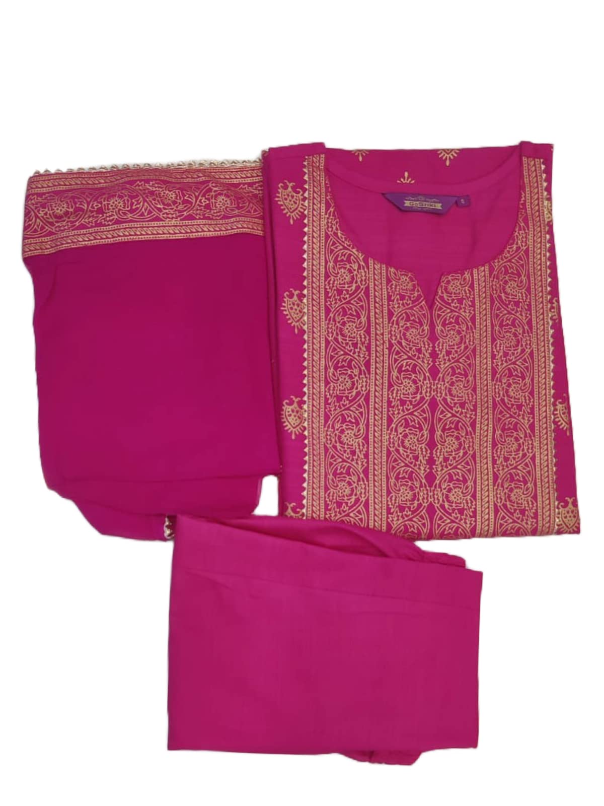ANNI DESIGNER Womens Cotton Straight Kurta with Pant & Dupatta (KPTD-COT-10132-Pink_XL_Pink_X-Large)