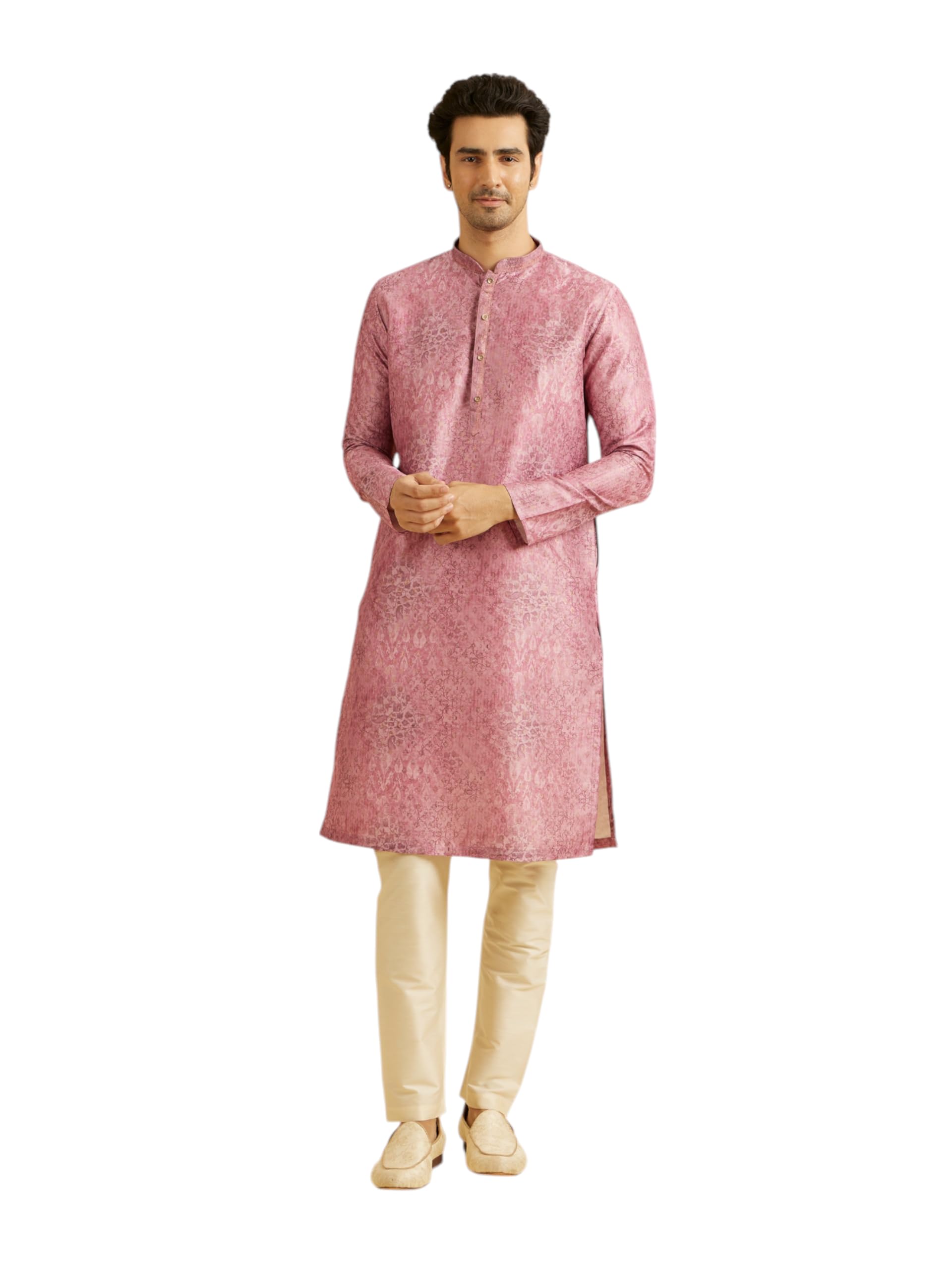 Manyavar MenS Art Silk Printed Kurta Set (Rani,M)