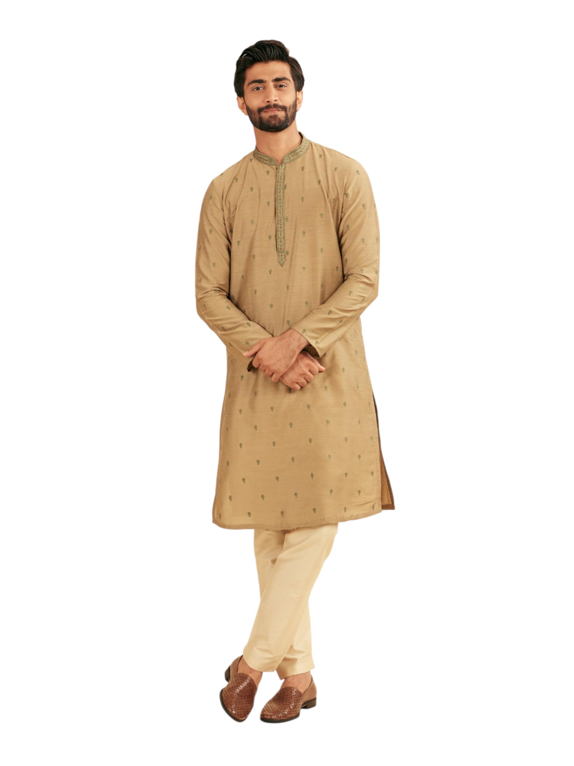 Manyavar Mens Viscose Blend Self Design Traditional Kurta Set (Mehndi Green,XXXL)