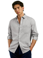 Bewakoof Mens Solid Regular Fit Full Sleeve Collar Cotton Linen Blend Shirt_677609_Grey_XL