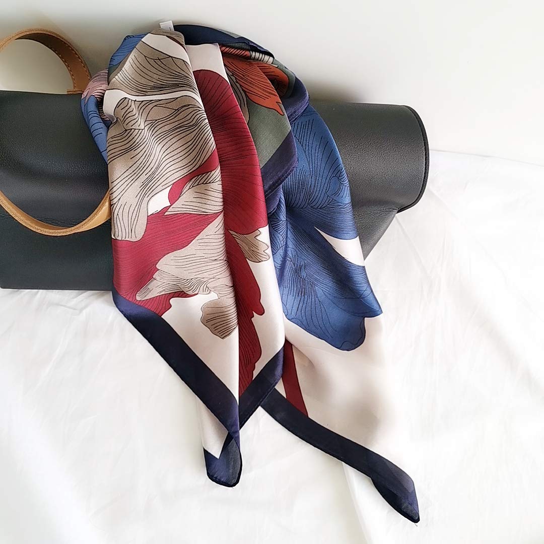 FONYVE Silk Feeling Scarf Medium Square Satin Head Wrap for Women 27.5 inches