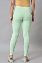 Aurelia Womens Green Solid Cotton Blend Leggings