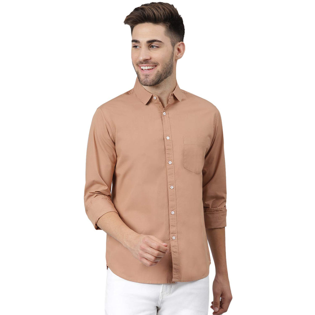 Dennis Lingo Men s Solid Camel Brown Slim Fit Cotton Casual Shirt (C301_CAMEL_XL)