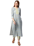 ANNI DESIGNER Womens Cotton Blend Traditional Straight Printed Kurta and Pant Set (Mikaa Grey_M_Grey_Medium)