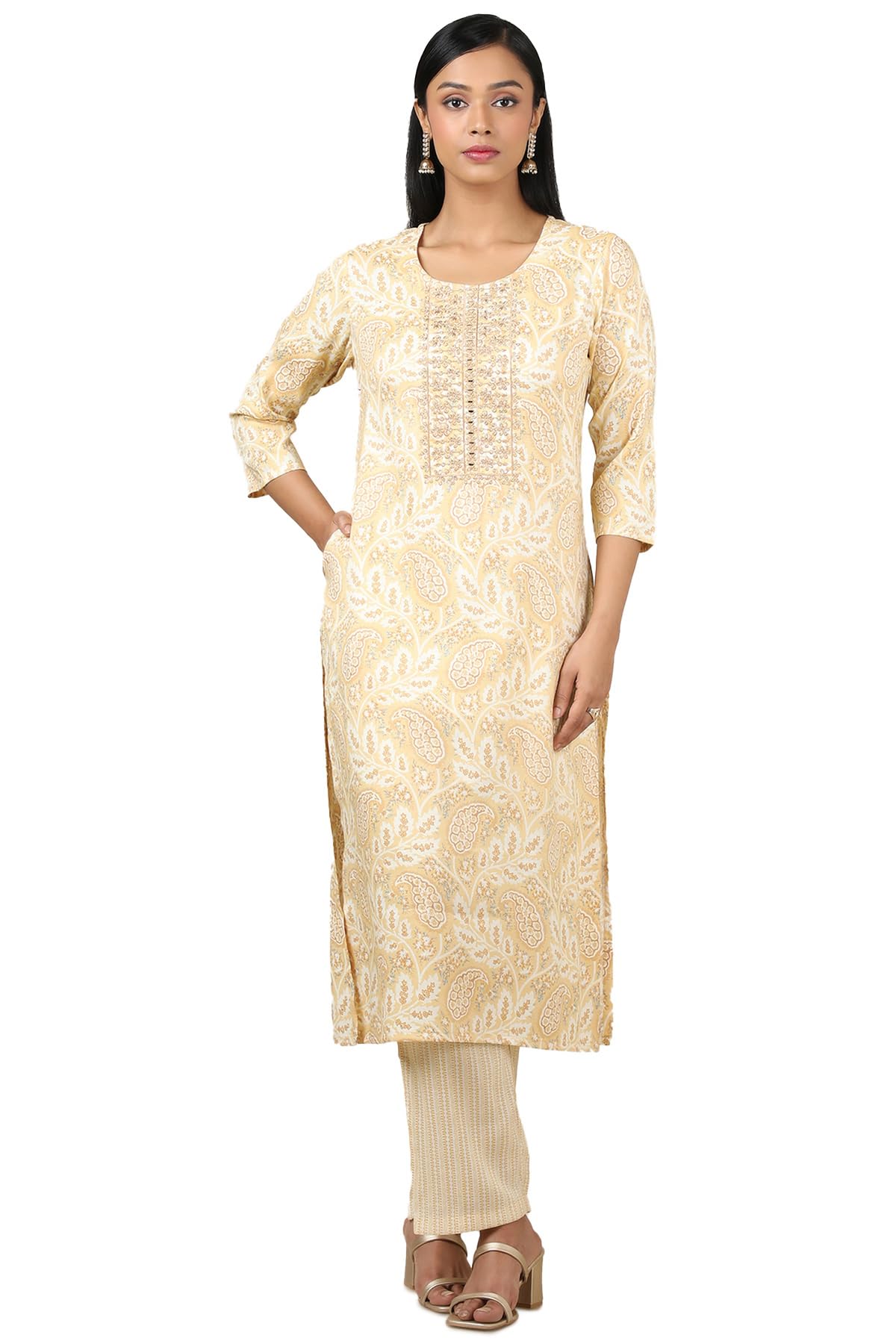 Soch Women Rayon Foil Print Kurta Set with Zari
