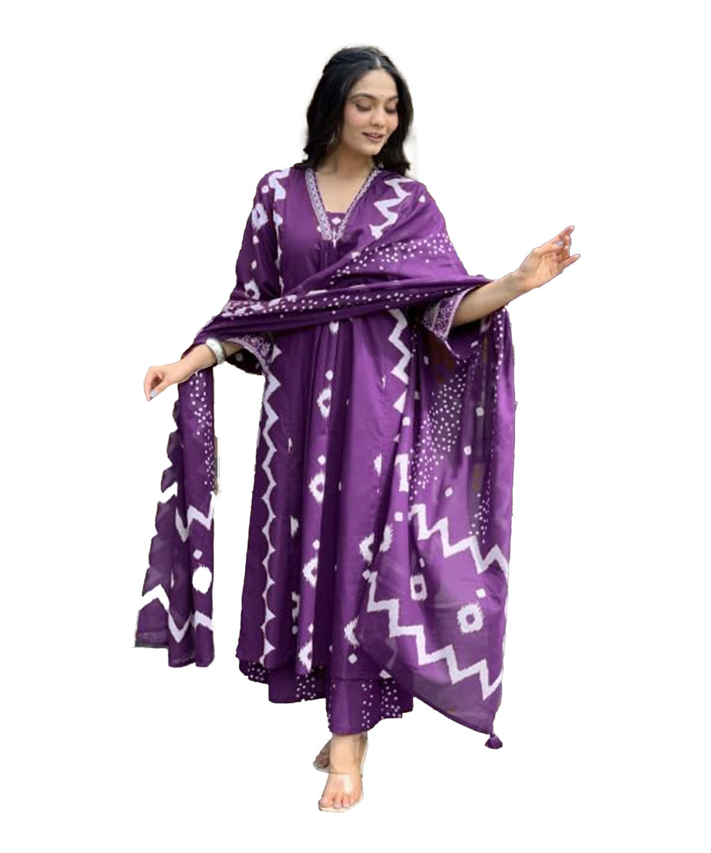 Lookmark WomenS Cotton Blend Zigzag And Dotted Print Kurta Plazzo Set With Dupatta Suitable For Every Indian Occasion (Az-Lm-Og