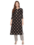 Shasmi Women'S Black Cotton Straight Kurta With Checkered Trouser (Kurta 25 Black Xxl)